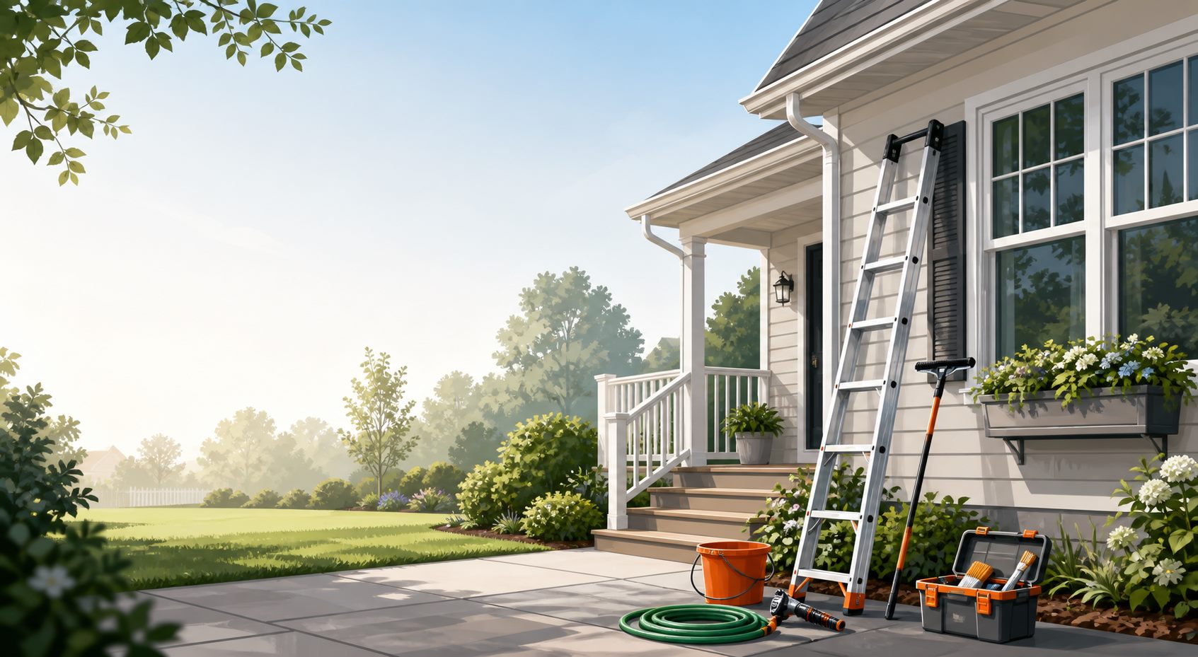 Illustration-style home exterior representing Rochester property services